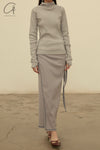 BASERANGE Cotton and Linen Ribbed Wrap Skirt Portugal BAS-SKGW-CH-WI24-HL Gray Blue